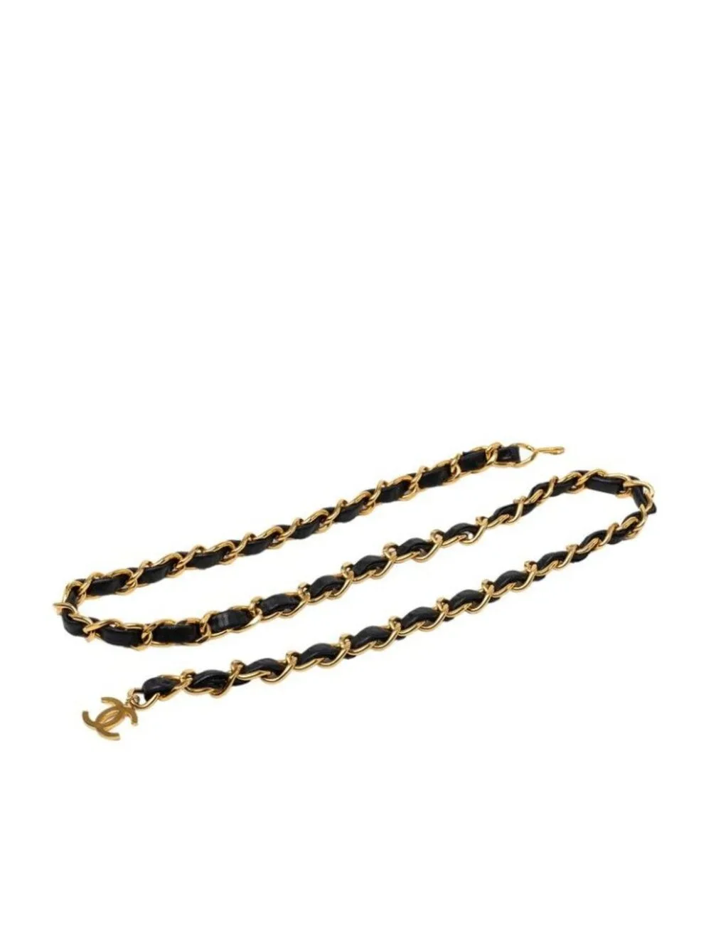 Chanel CC Logo Chain Belt Gold Black Plated Leather